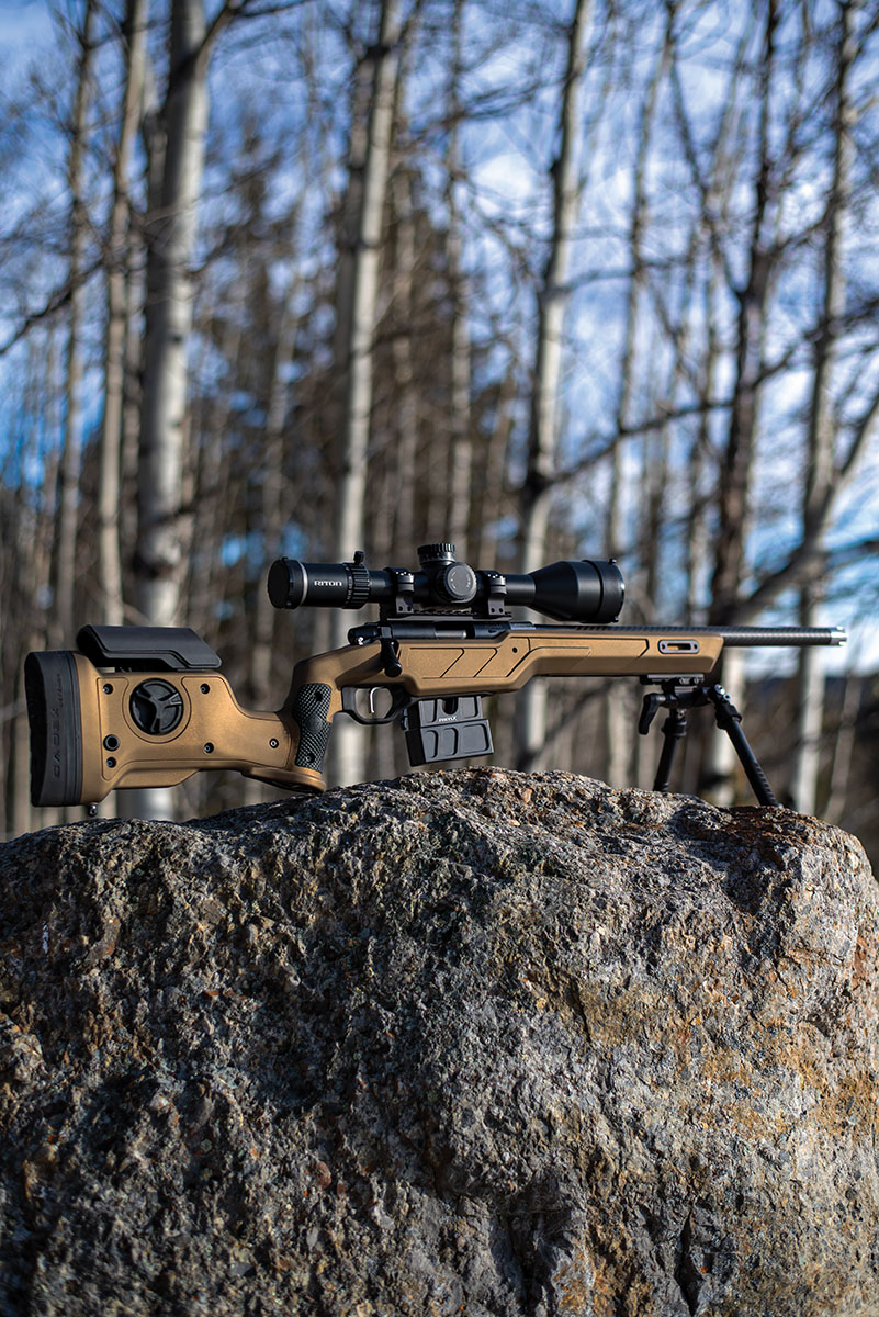 The Strike Nuke Evo works flawlessly with Remington 700 footprint 22 LR rifles, as seen here mated to a Zermatt RimX.